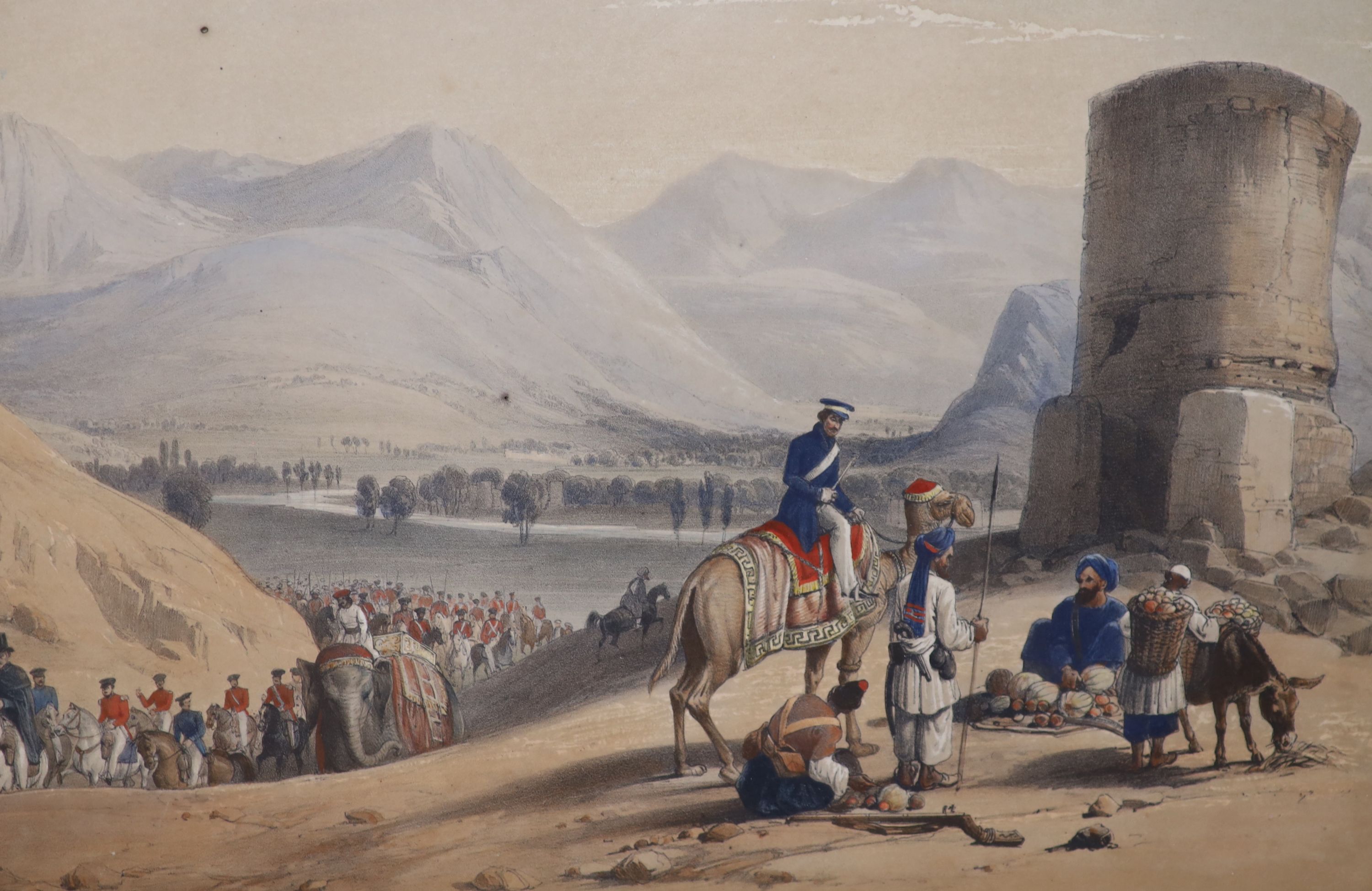 J. Atkinson, two coloured lithographs, The Encampment at Dadur and The Valley of Maidan, Afghan War 1839, two maps of Egypt and Persia and colour print After Thomas Daniel